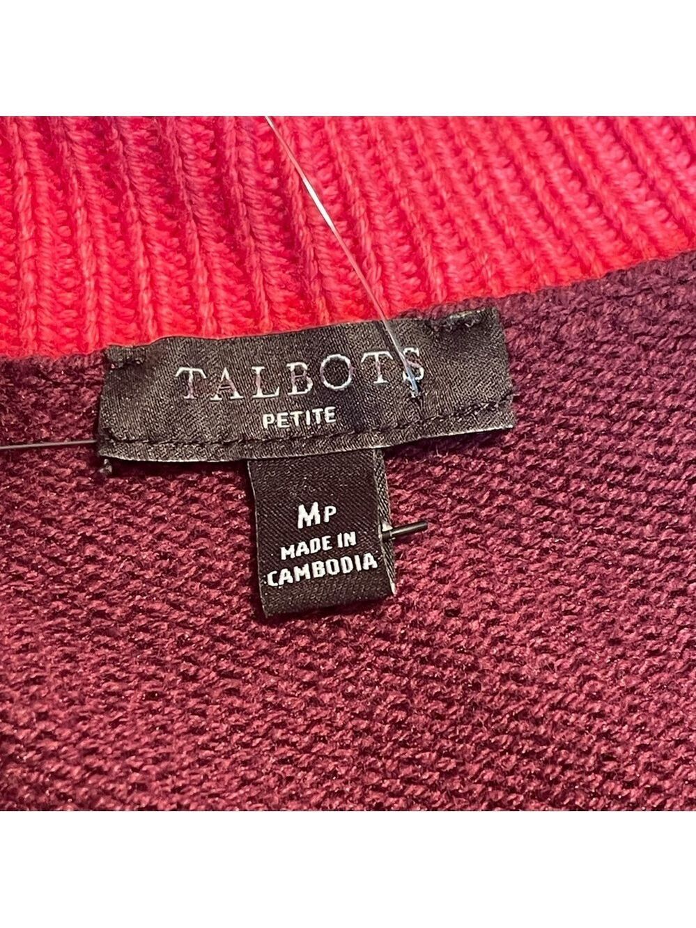 New Talbots V-Neck Tipped Cotton Burgundy Grandpa Cardigan Boyfriend Sweater MP - Picture 8 of 13